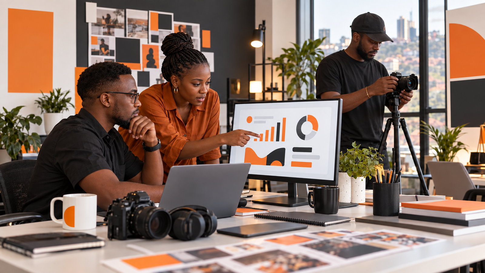 Digital marketing team reviewing campaign performance
